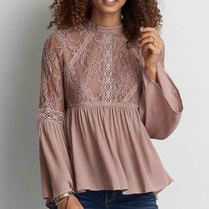 American Eagle High Neck Lace Top